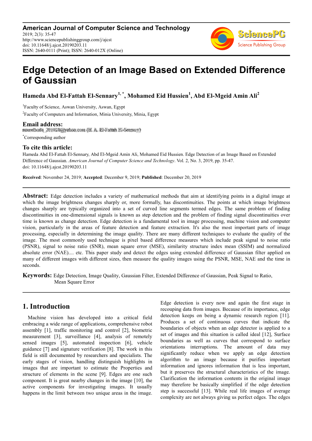 Edge Detection of an Image Based on Extended Difference of Gaussian