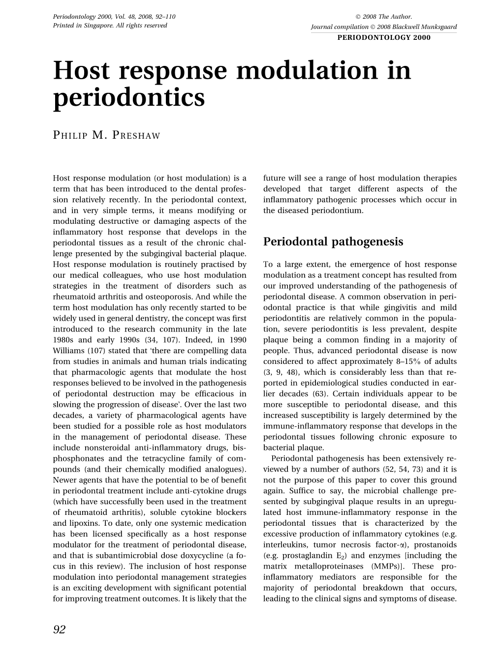 Host Response Modulation in Periodontics