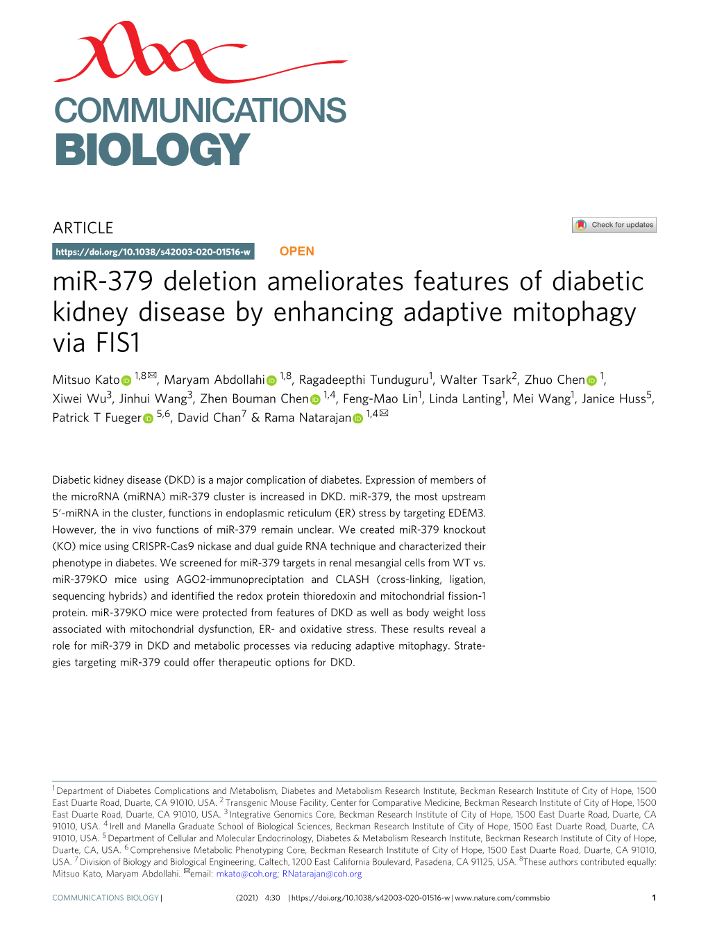 Mir-379 Deletion Ameliorates Features of Diabetic Kidney Disease By