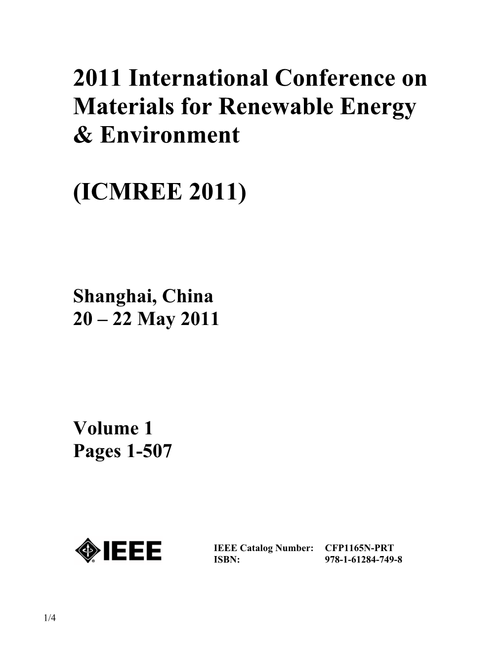 2011 International Conference on Materials for Renewable Energy & Environment