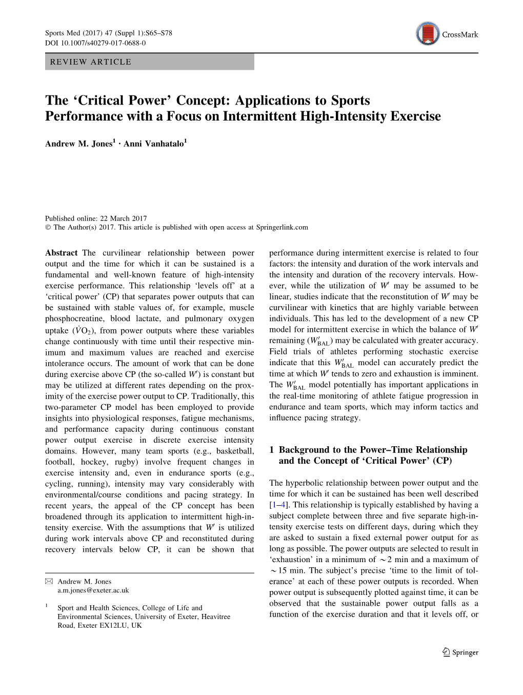 Applications to Sports Performance with a Focus on Intermittent High-Intensity Exercise