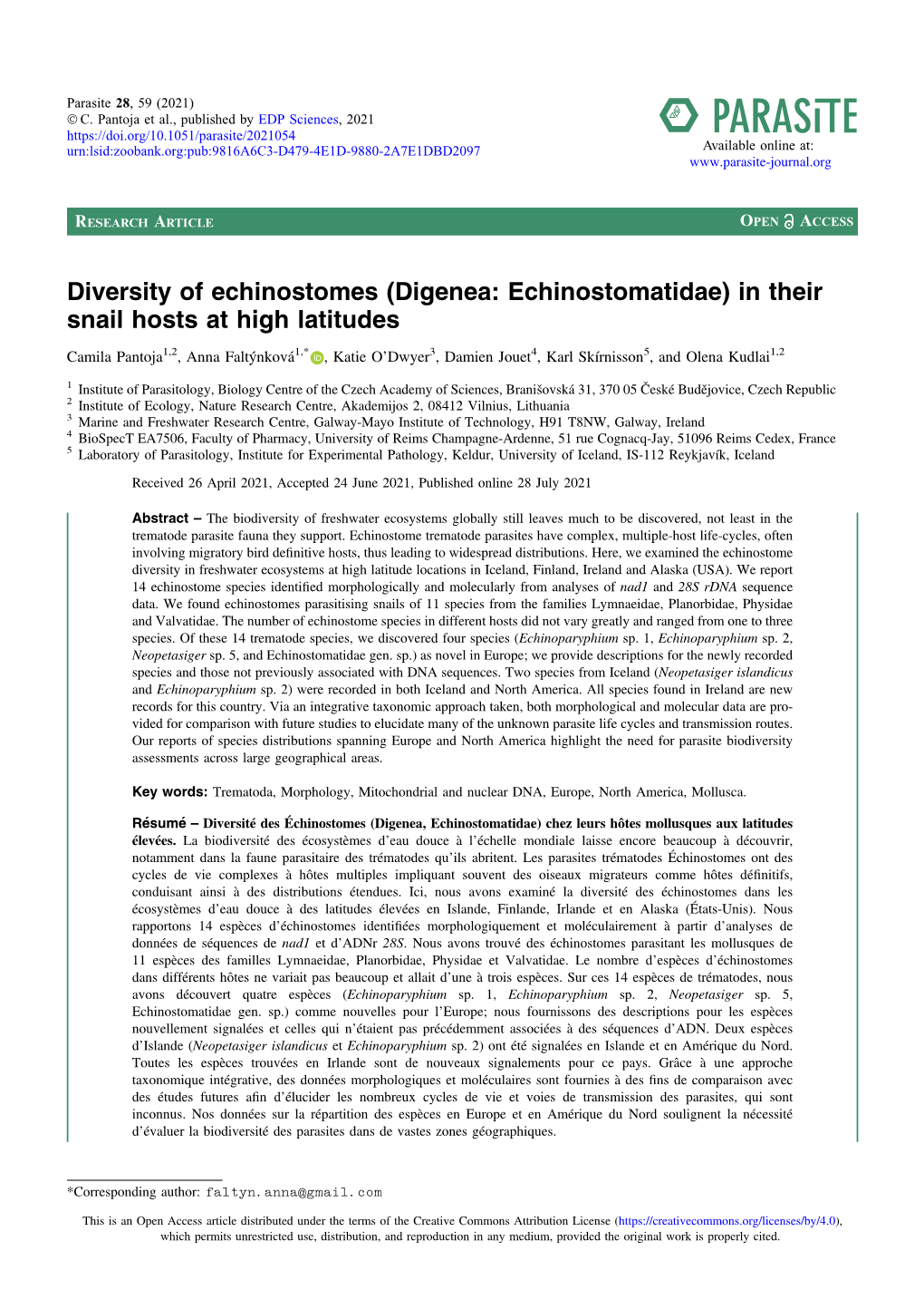 Diversity of Echinostomes (Digenea: Echinostomatidae) in Their Snail Hosts at High Latitudes