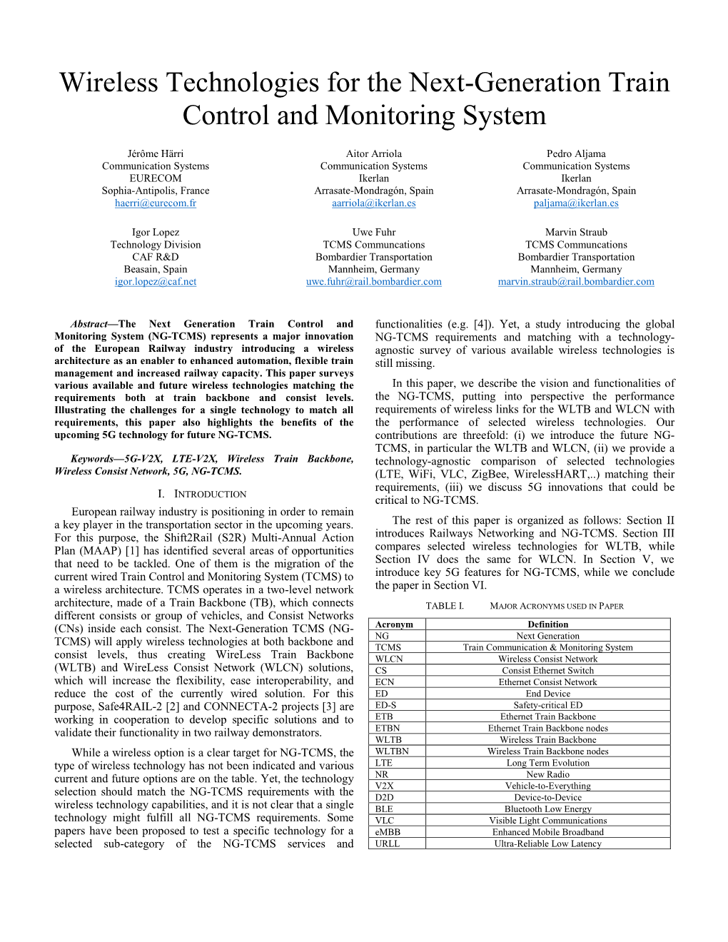 Wireless Technologies for the Next-Generation Train Control and Monitoring System