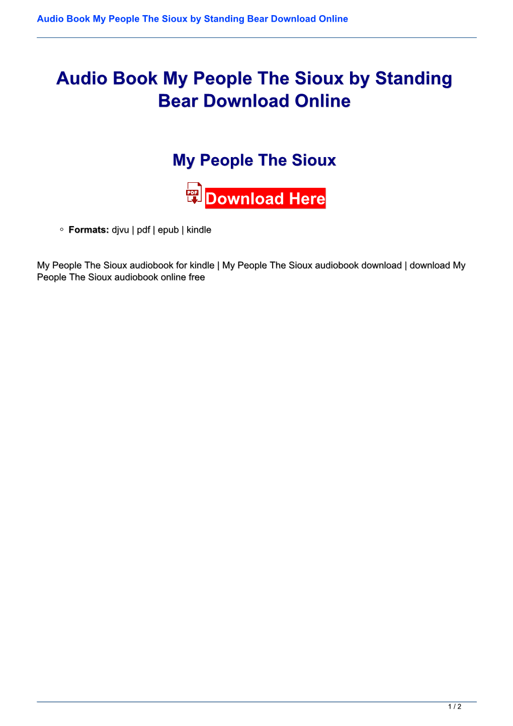 Audio Book My People the Sioux by Standing Bear Download Online Qbfzrwpd