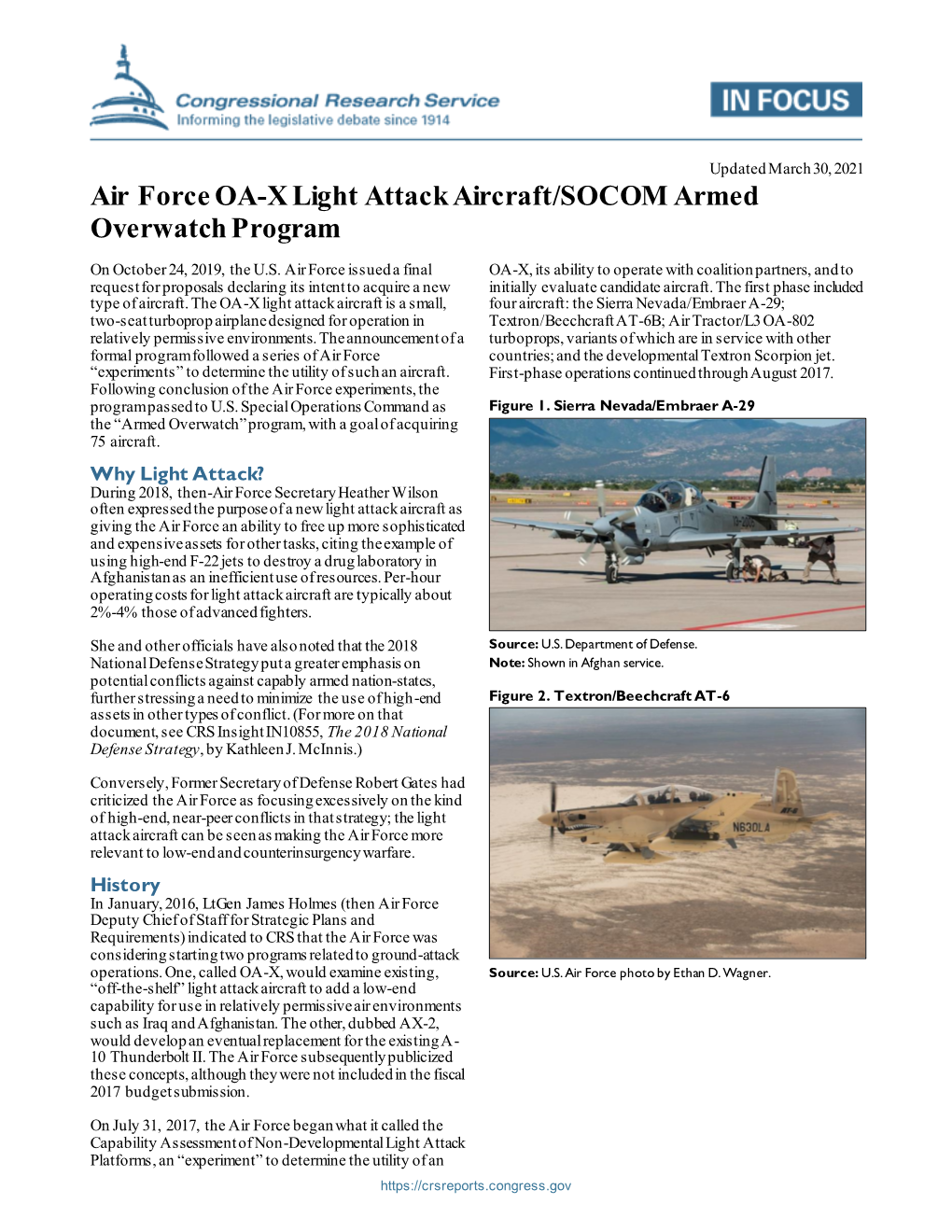 Air Force OA-X Light Attack Aircraft/SOCOM Armed Overwatch Program