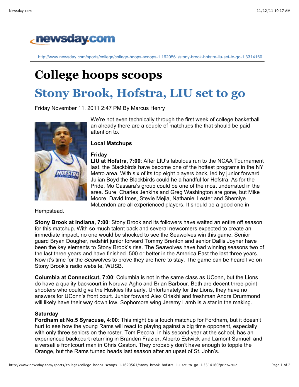 College Hoops Scoops Stony Brook, Hofstra, LIU Set to Go