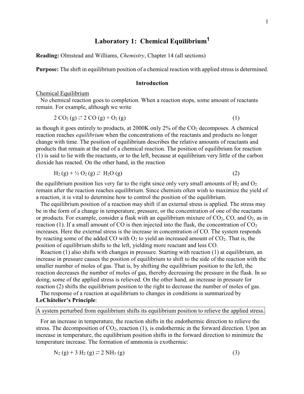 Laboratory 1: Chemical Equilibrium 1