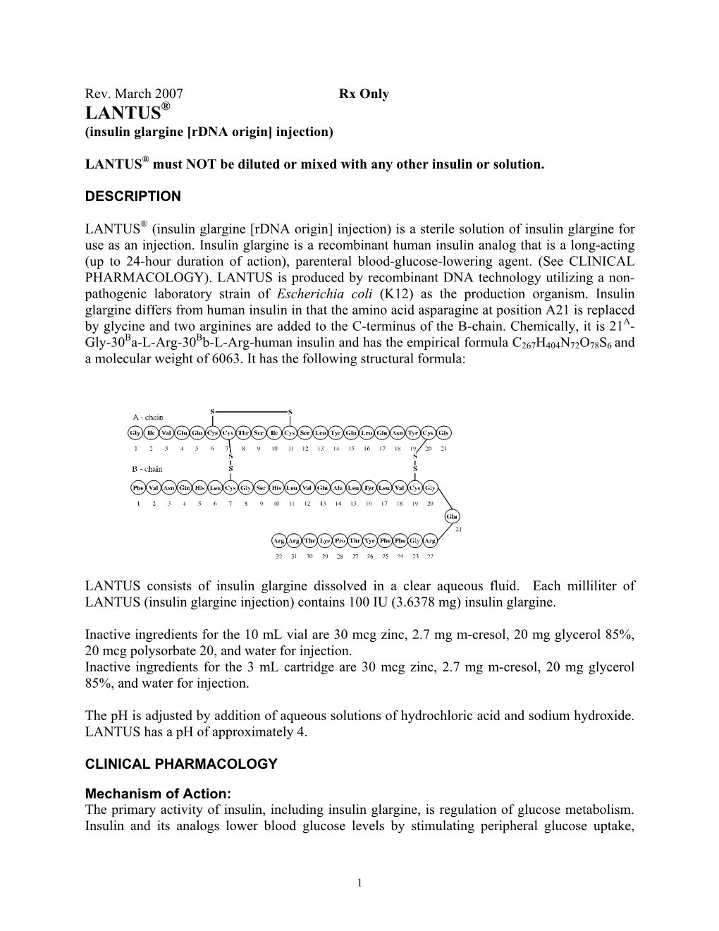 LANTUS® (Insulin Glargine [Rdna Origin] Injection)