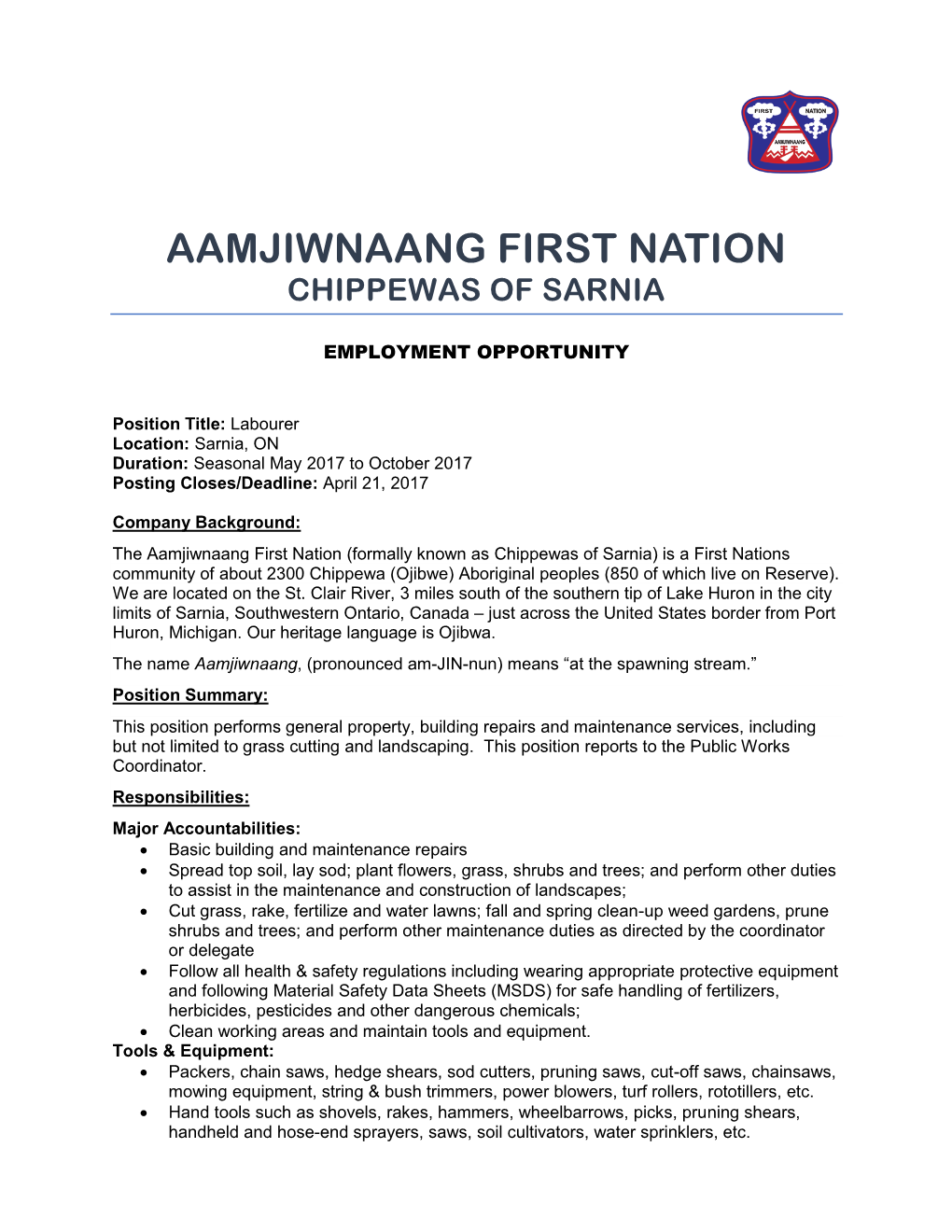 Aamjiwnaang First Nation Chippewas of Sarnia