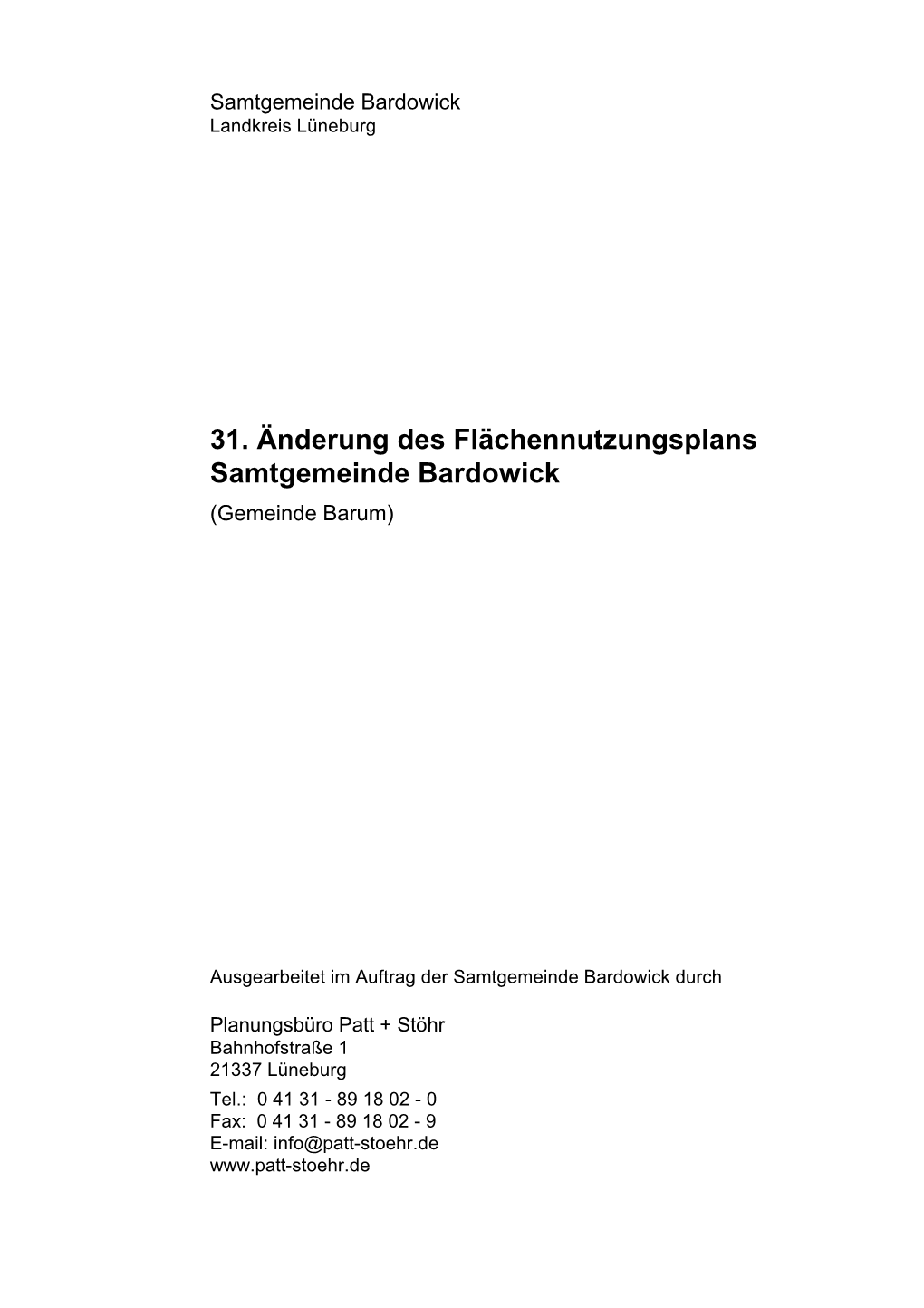 31. Änderung Des Flächennutzungsplans Samtgemeinde Bardowick