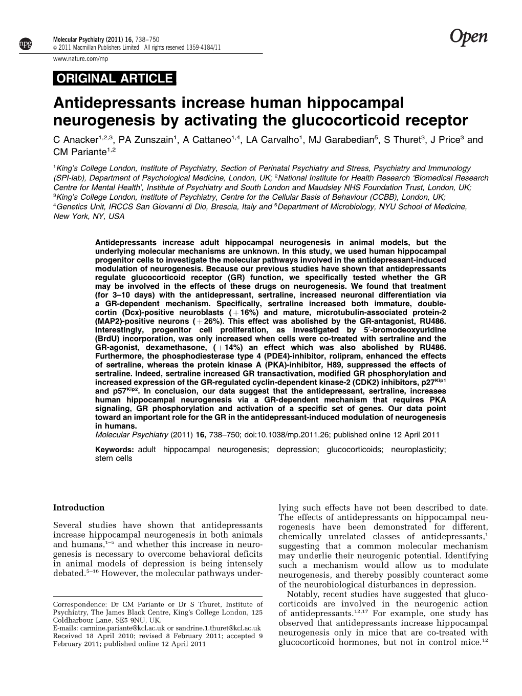 Antidepressants Increase Human Hippocampal Neurogenesis By