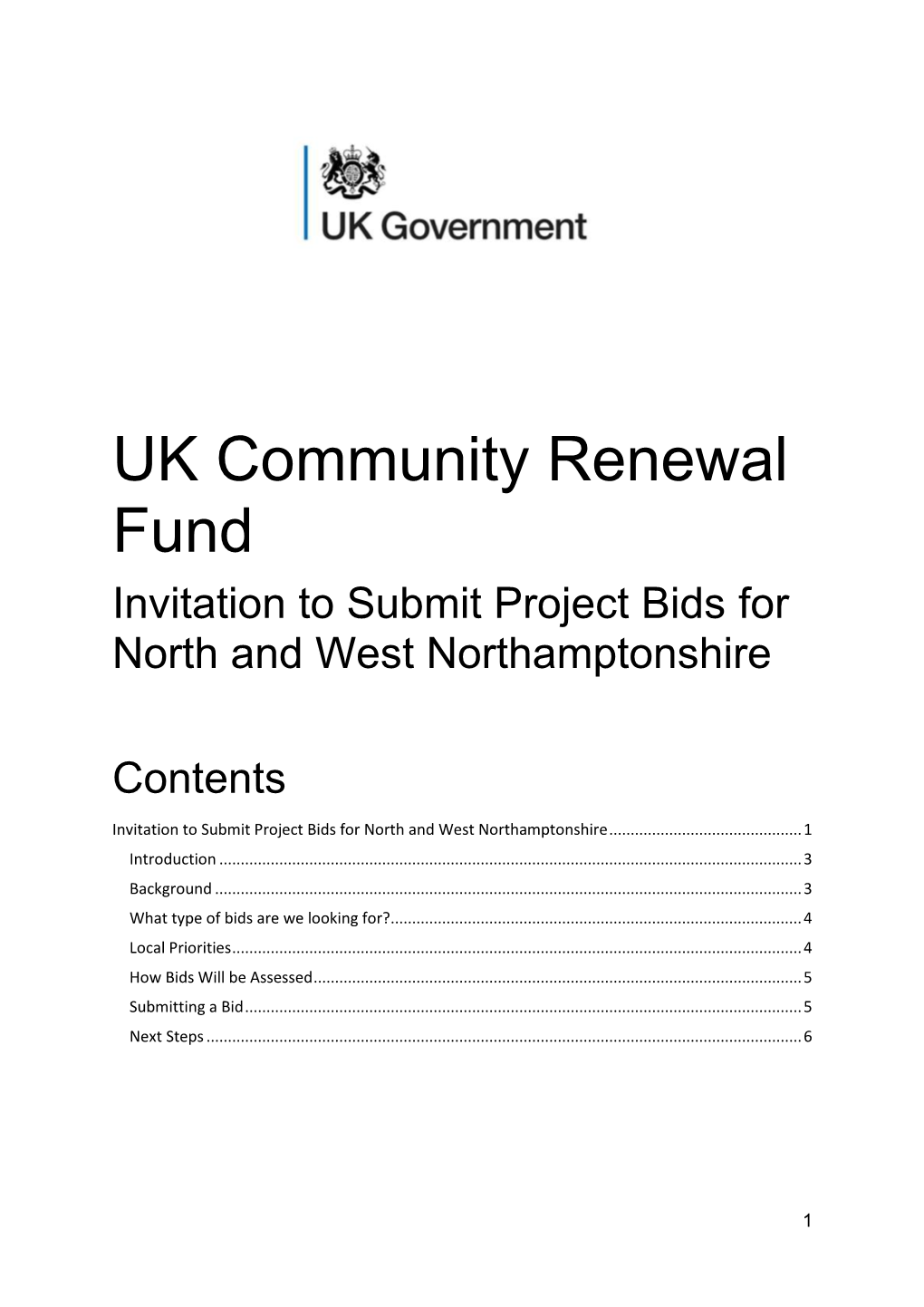 Invitation to Submit Project Bids for North and West Northamptonshire