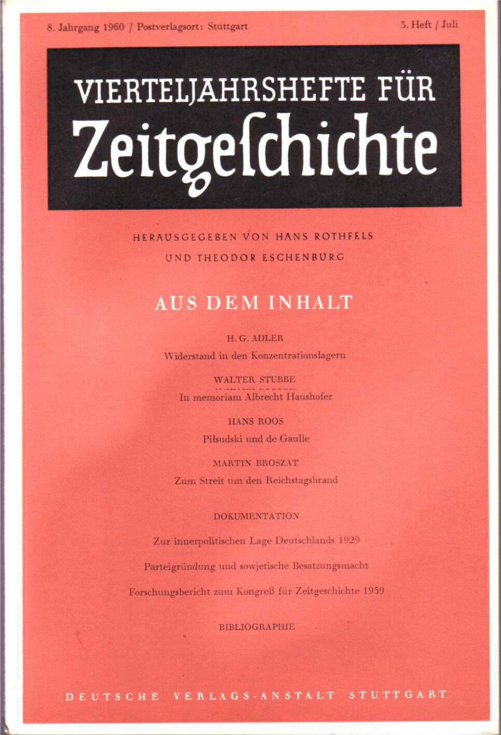 Vierteljahrshefte Für Zeitgeschichte Jahrgang 8(1960) Heft 3