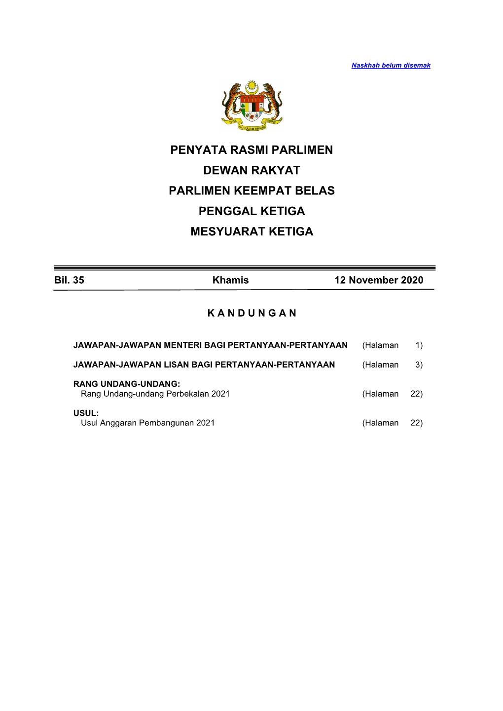 Penyata Rasmi Parlimen Dewan Rakyat Parlimen Keempat Belas Penggal Ketiga Mesyuarat Ketiga