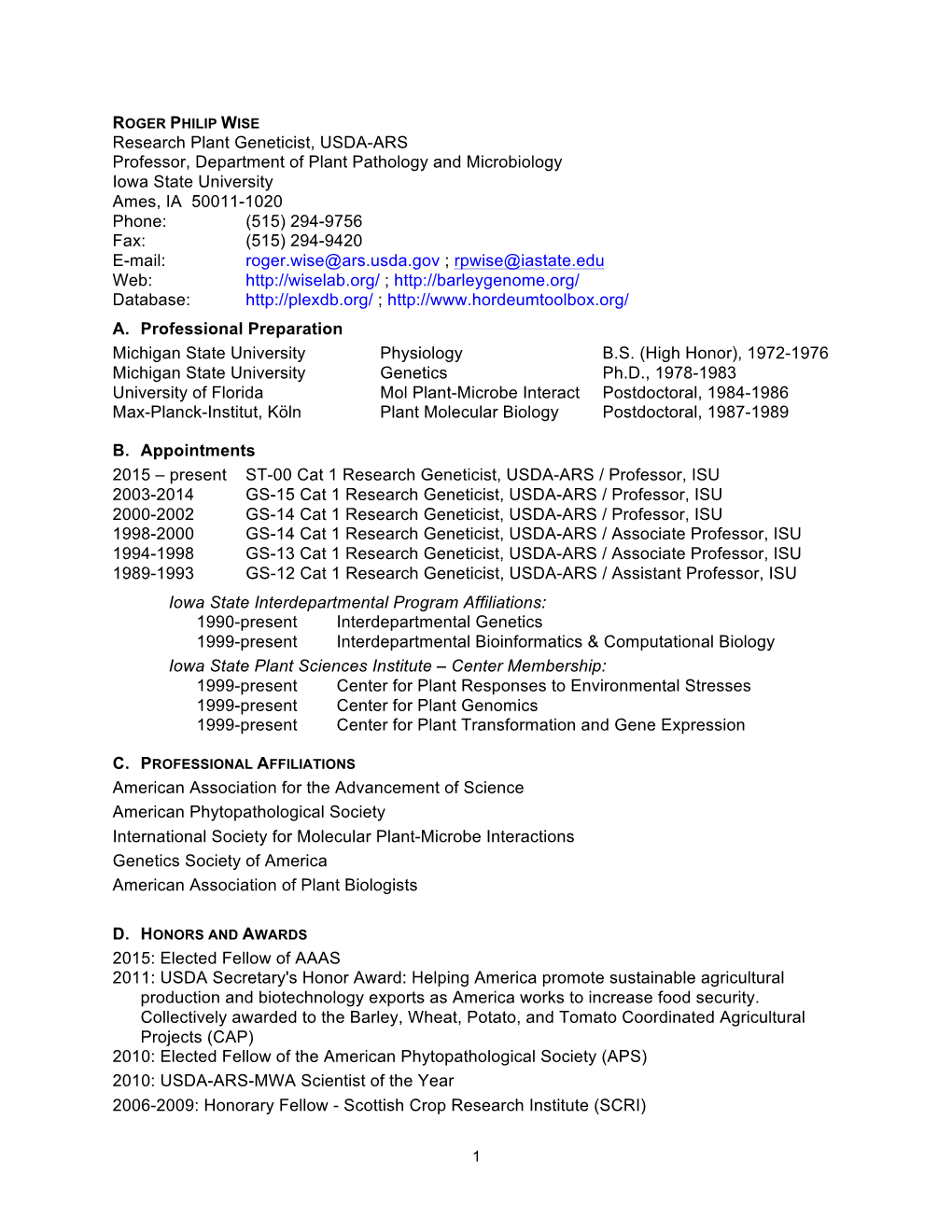 Research Plant Geneticist, USDA-ARS Professor, Department