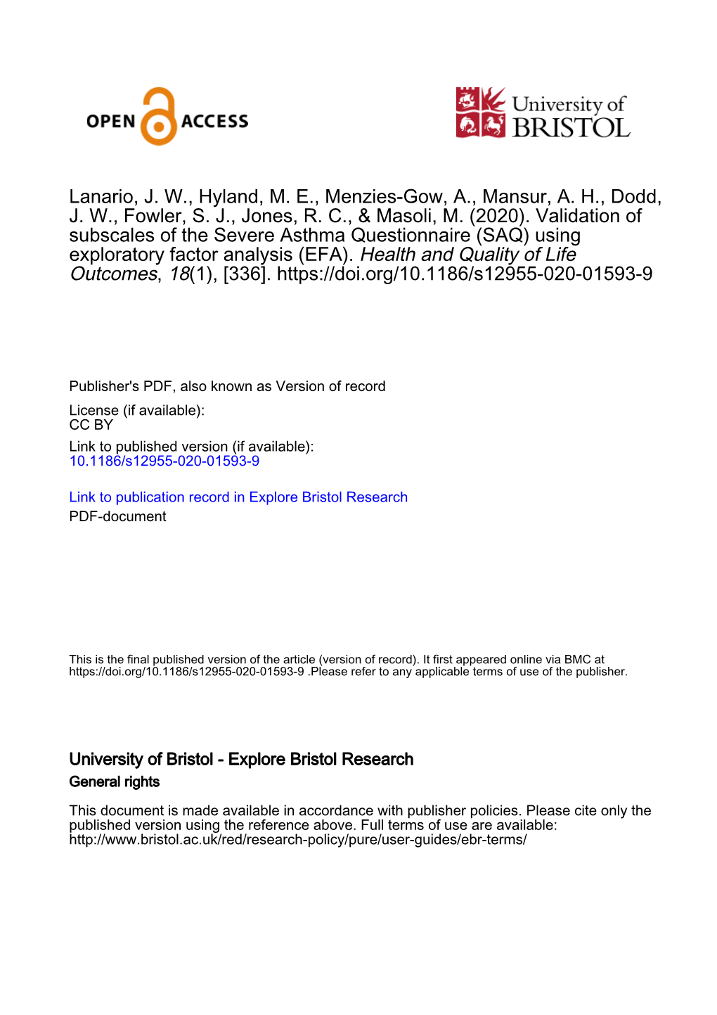 Validation of Subscales of the Severe Asthma Questionnaire (SAQ) Using Exploratory Factor Analysis (EFA)