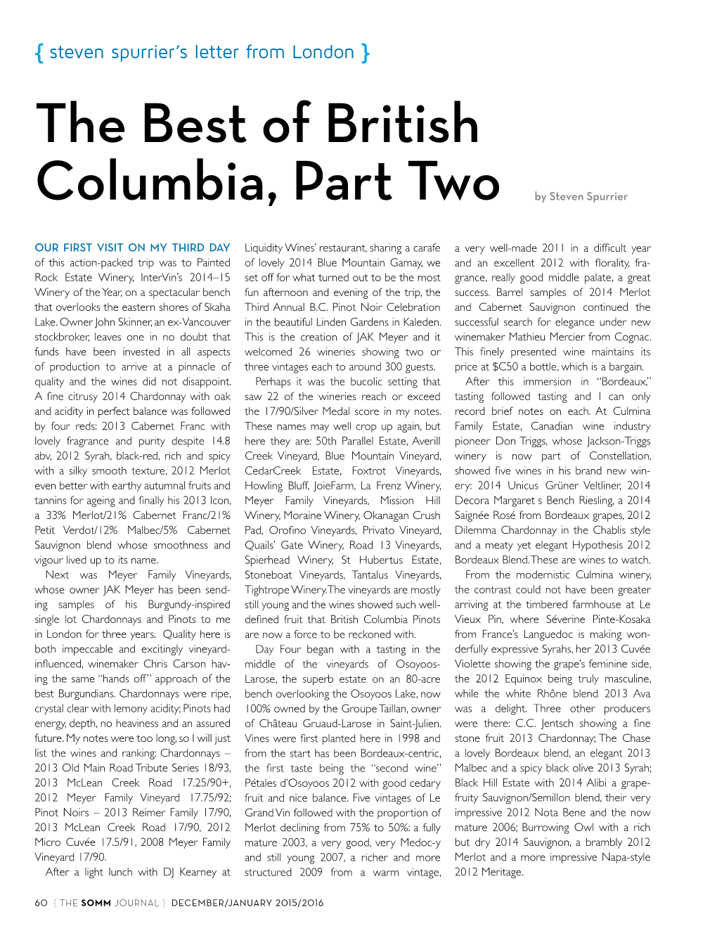 The Best of British Columbia, Part Two by Steven Spurrier