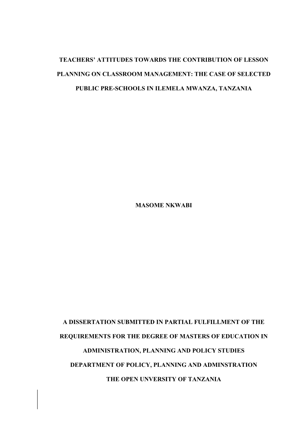 Teachers' Attitudes Towards the Contribution of Lesson