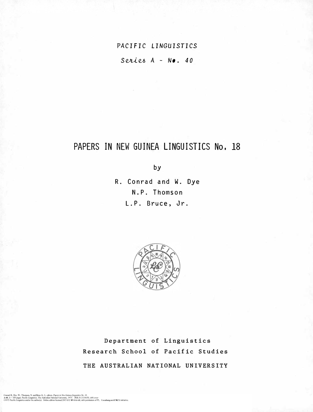 PAPERS in NEW GUINEA LINGUISTICS No. 18