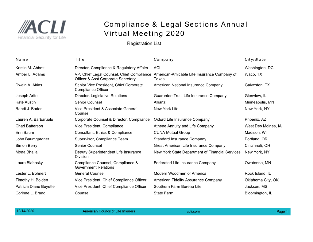 Compliance & Legal Sections Annual Virtual Meeting 2020