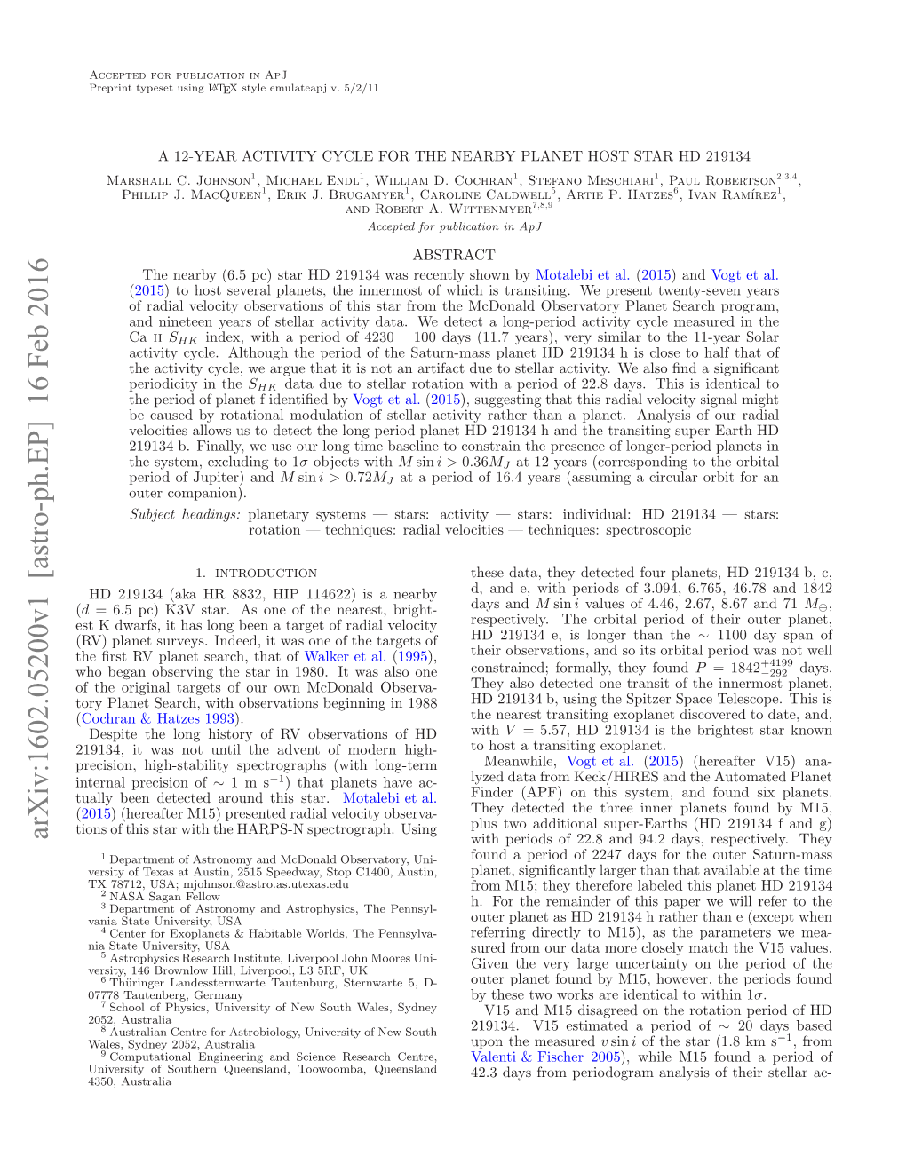 A 12-Year Activity Cycle for HD 219134 3