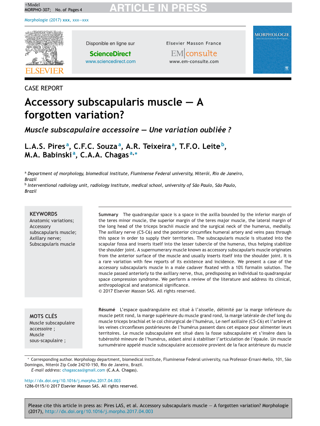 Accessory Subscapularis Muscle – a Forgotten Variation?