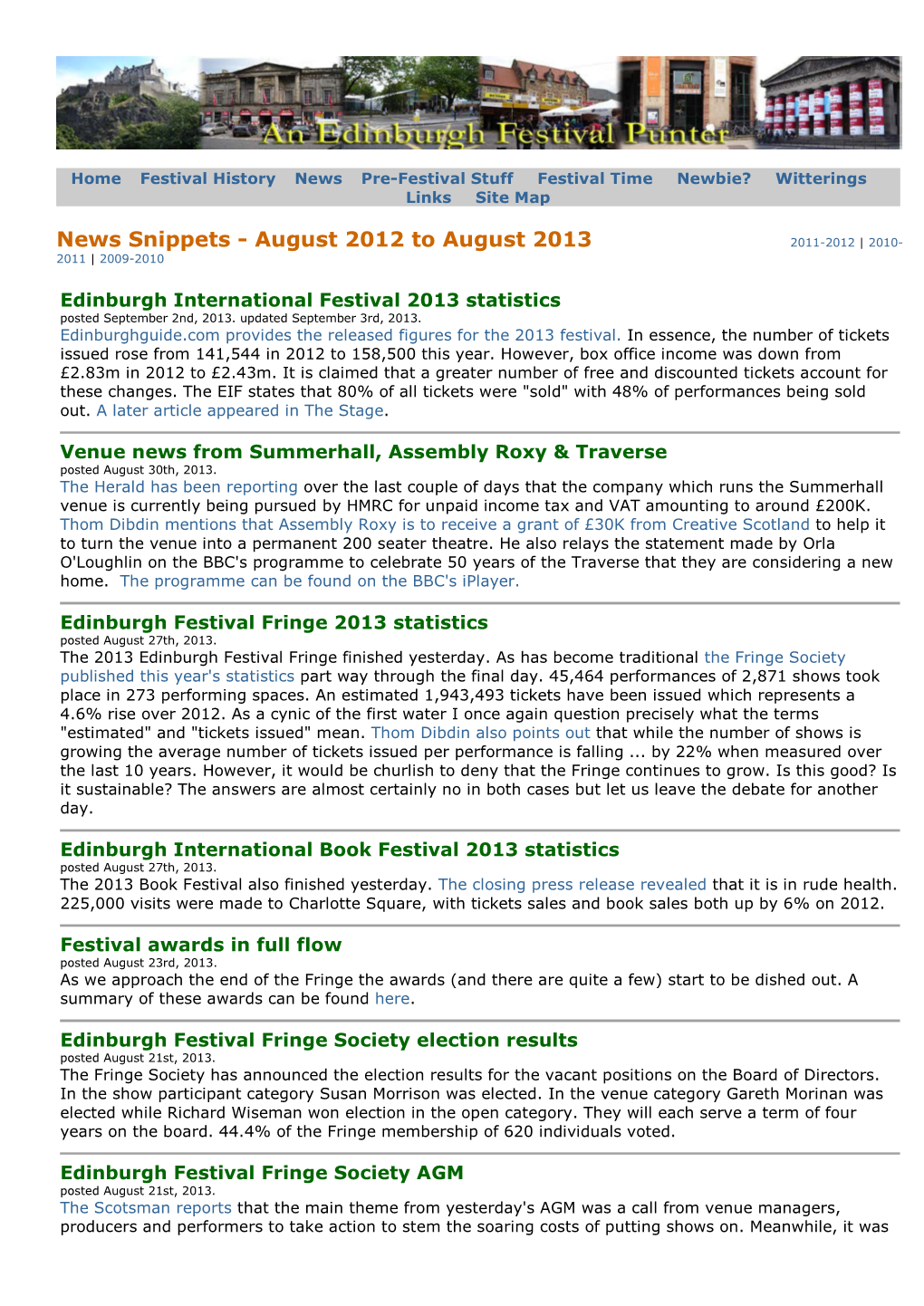 Edinburgh Festival News Snippets 2012-2013