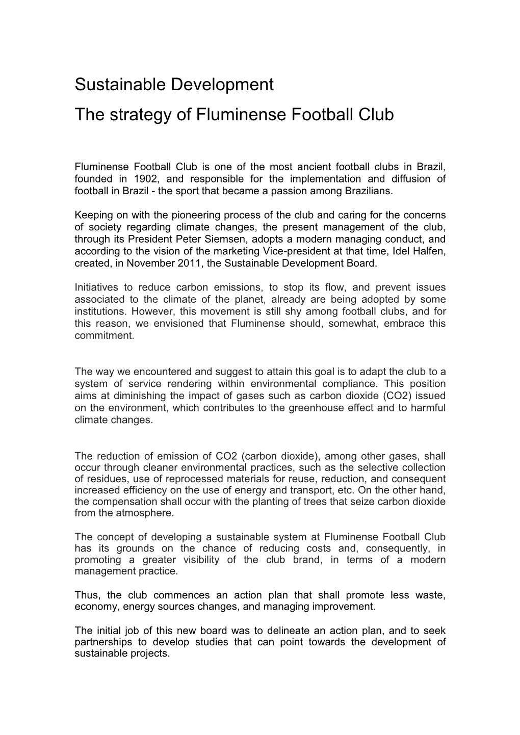 Sustainable Development the Strategy of Fluminense Football Club