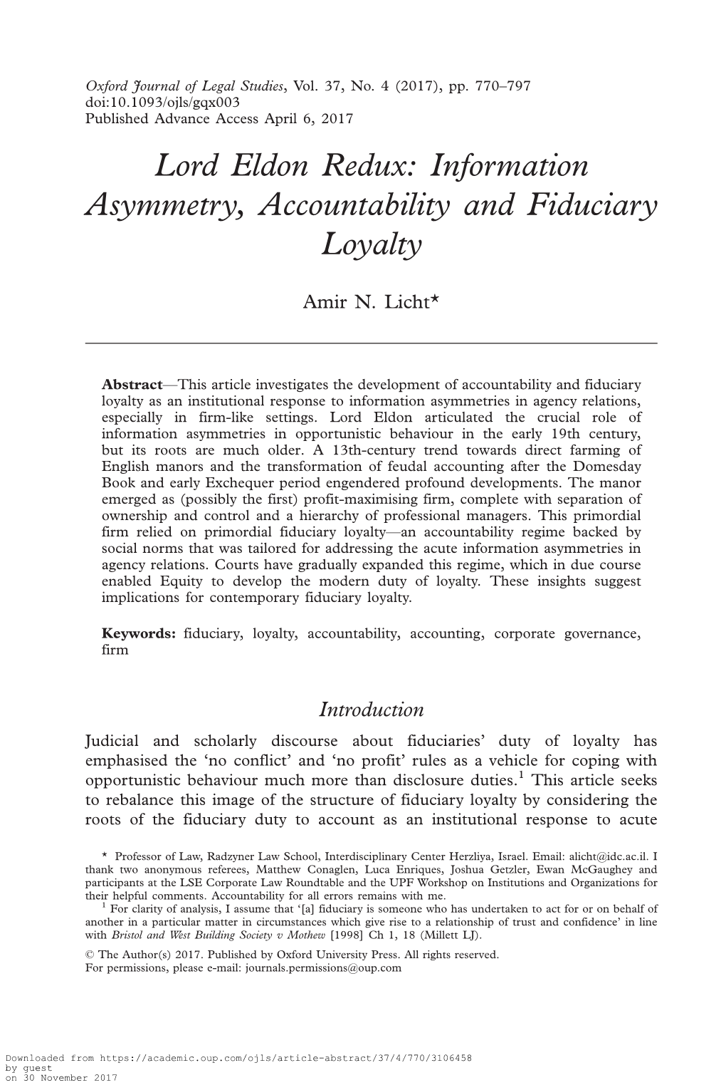 Information Asymmetry, Accountability and Fiduciary Loyalty