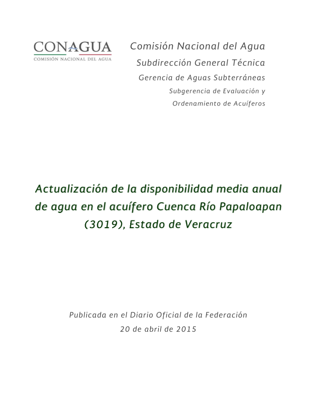 Comisión Nacional Del Agua Subdirección General Técnica