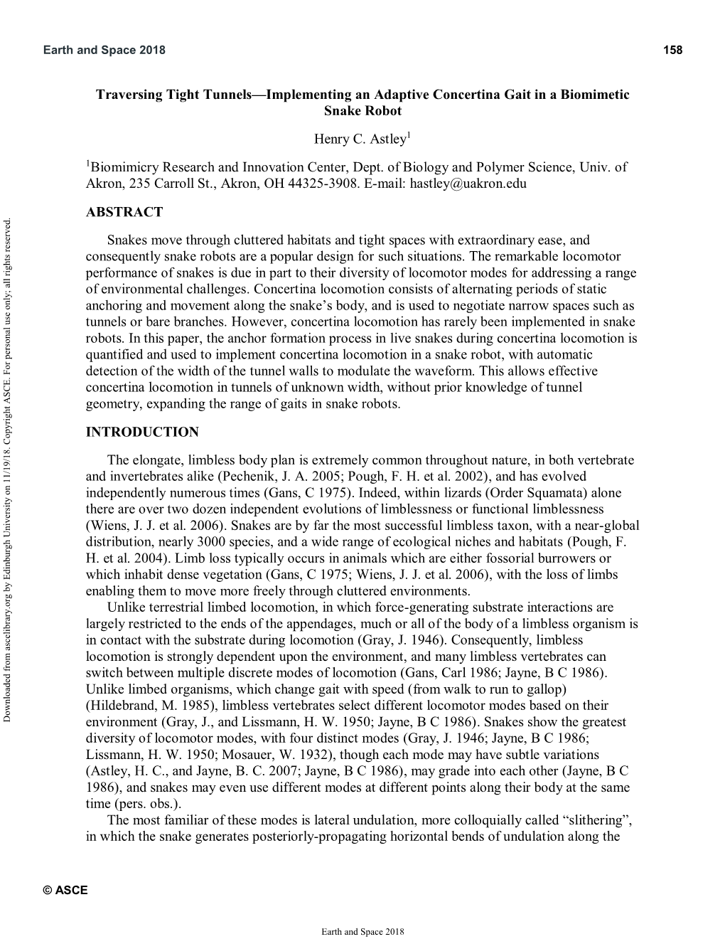 Traversing Tight Tunnels—Implementing an Adaptive Concertina Gait in a Biomimetic Snake Robot Henry C