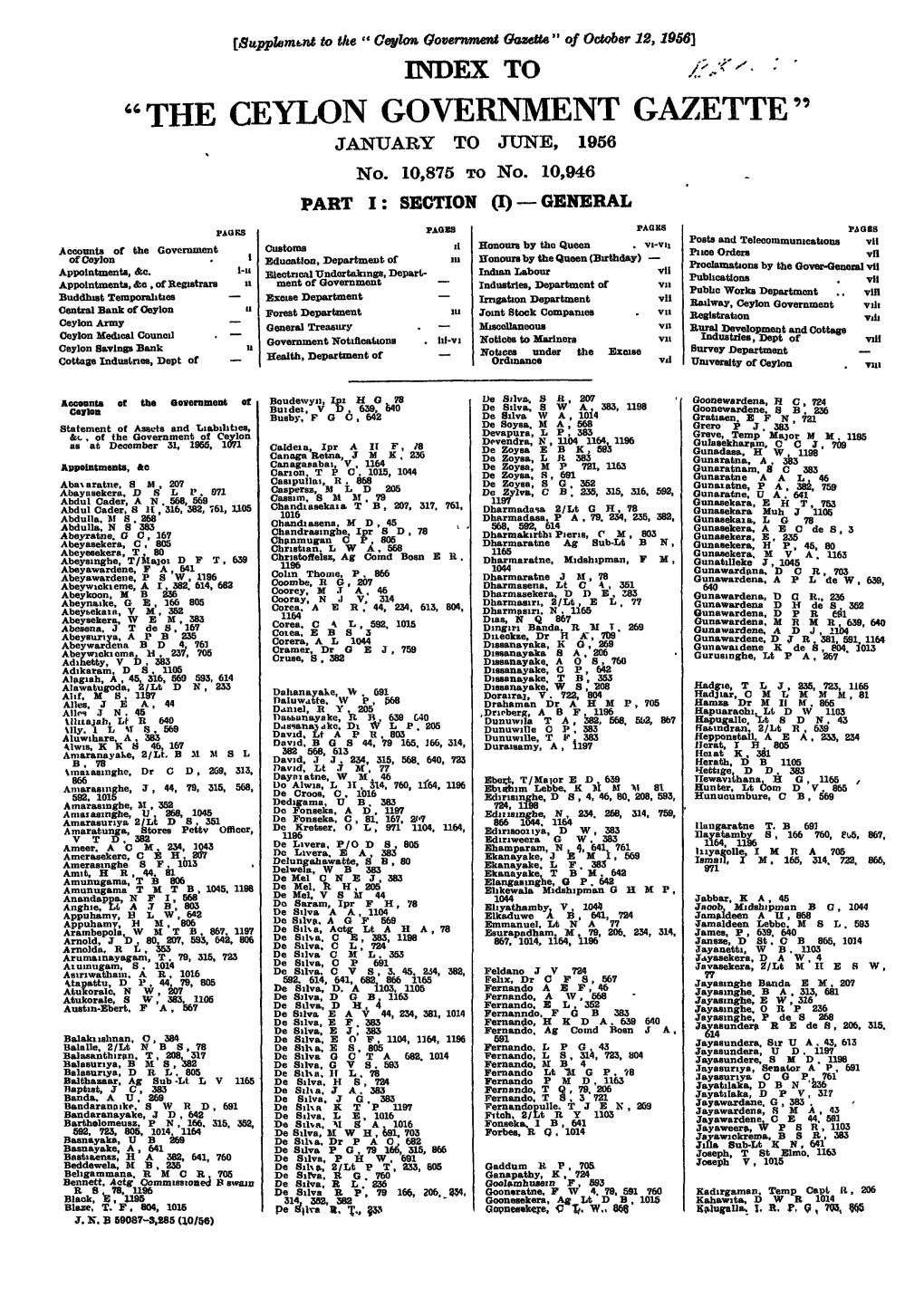 “ the Ceylon Government Gazette” January to June, 1956