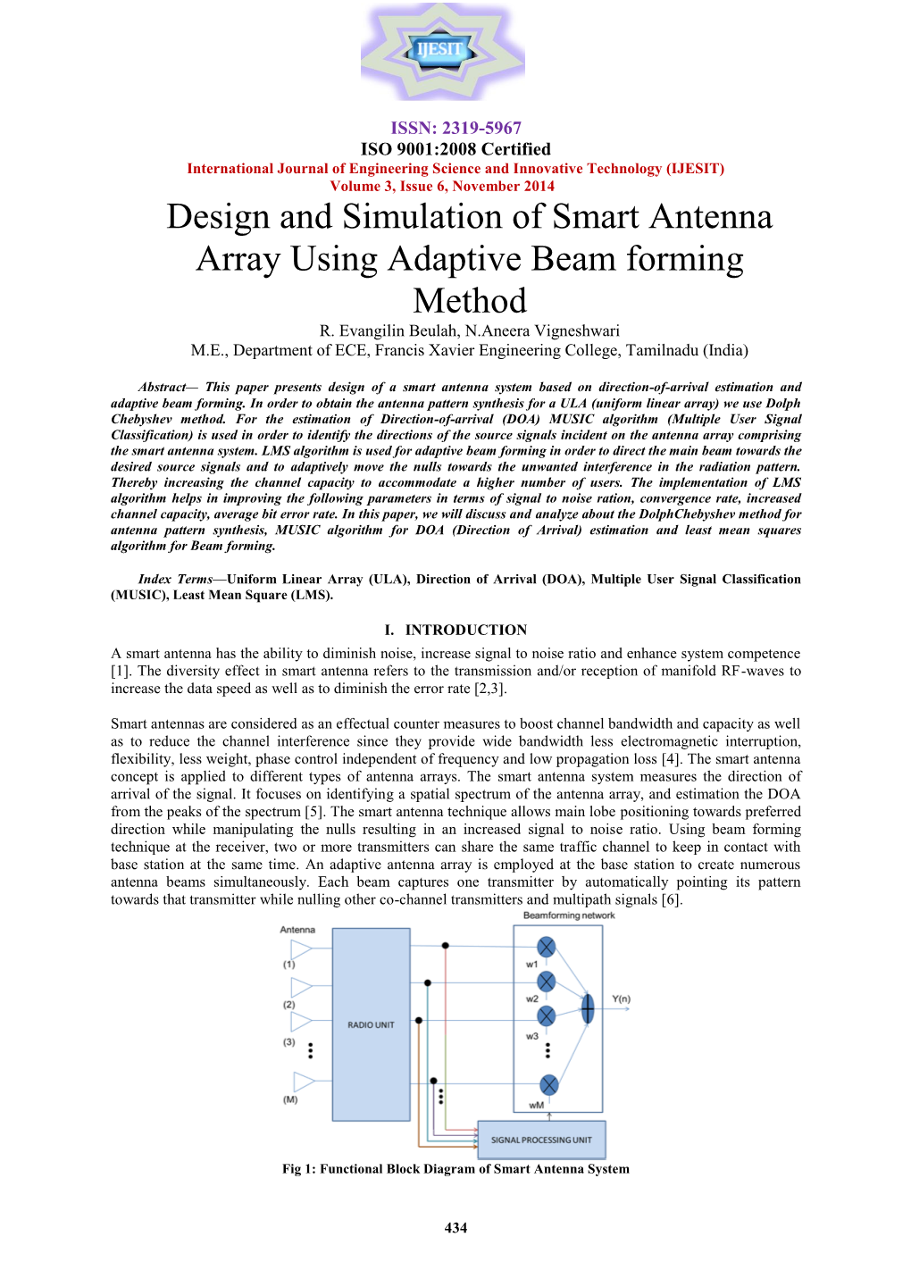 Design and Simulation of Smart Antenna Array Using Adaptive Beam Forming Method R