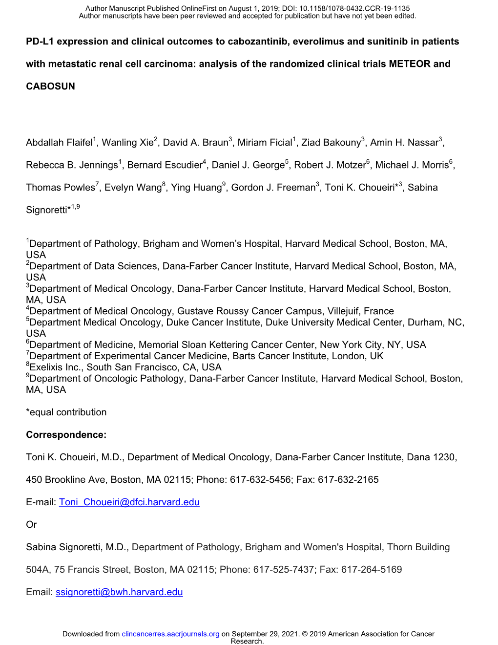 PD-L1 Expression and Clinical Outcomes to Cabozantinib