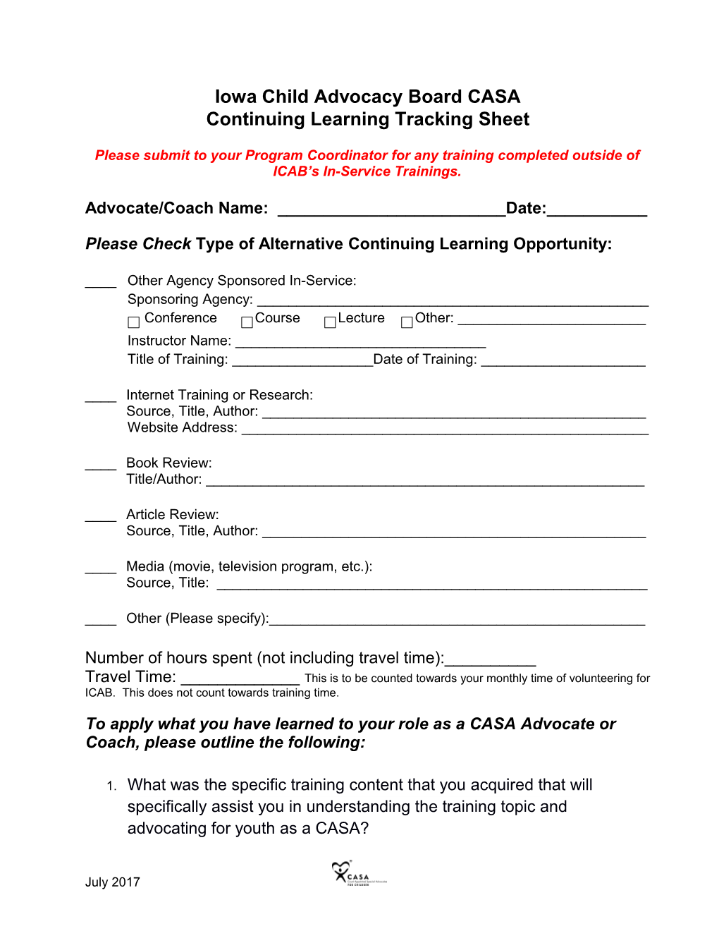 Continuing Learning Tracking Sheet