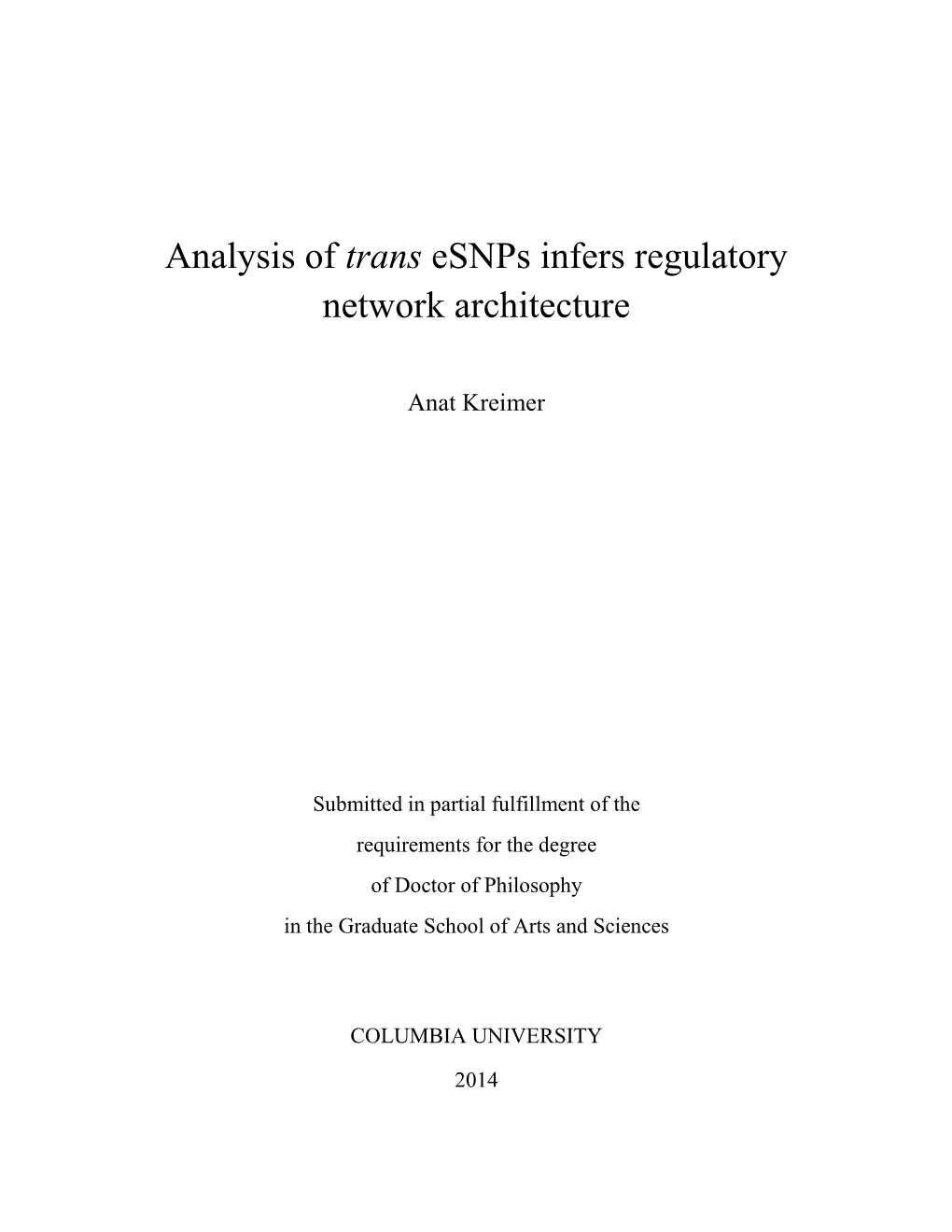 Analysis of Trans Esnps Infers Regulatory Network Architecture