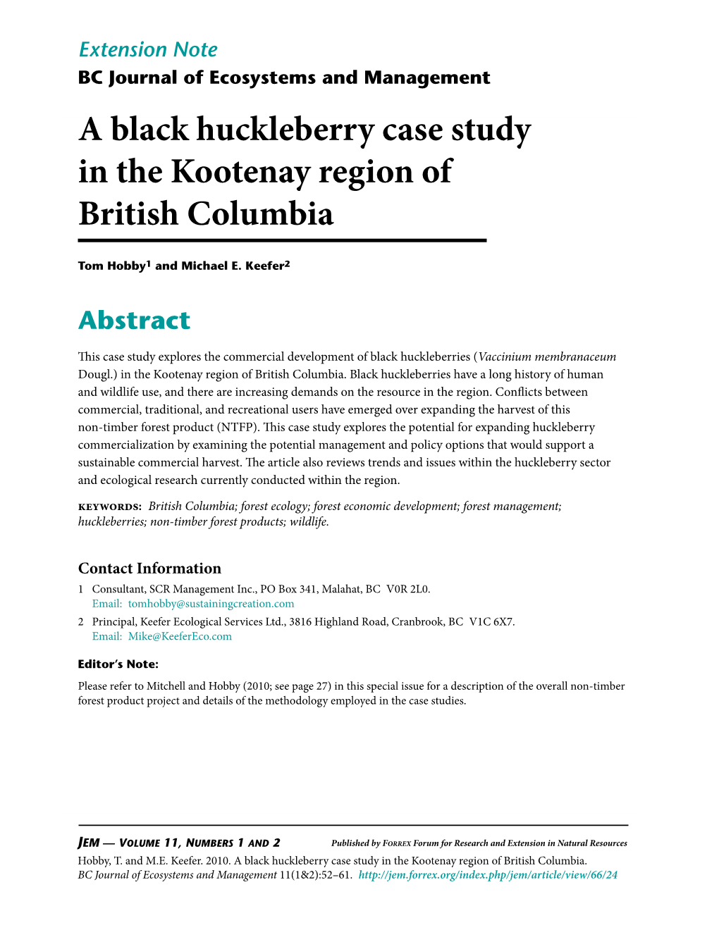 A Black Huckleberry Case Study in the Kootenay Region of British Columbia