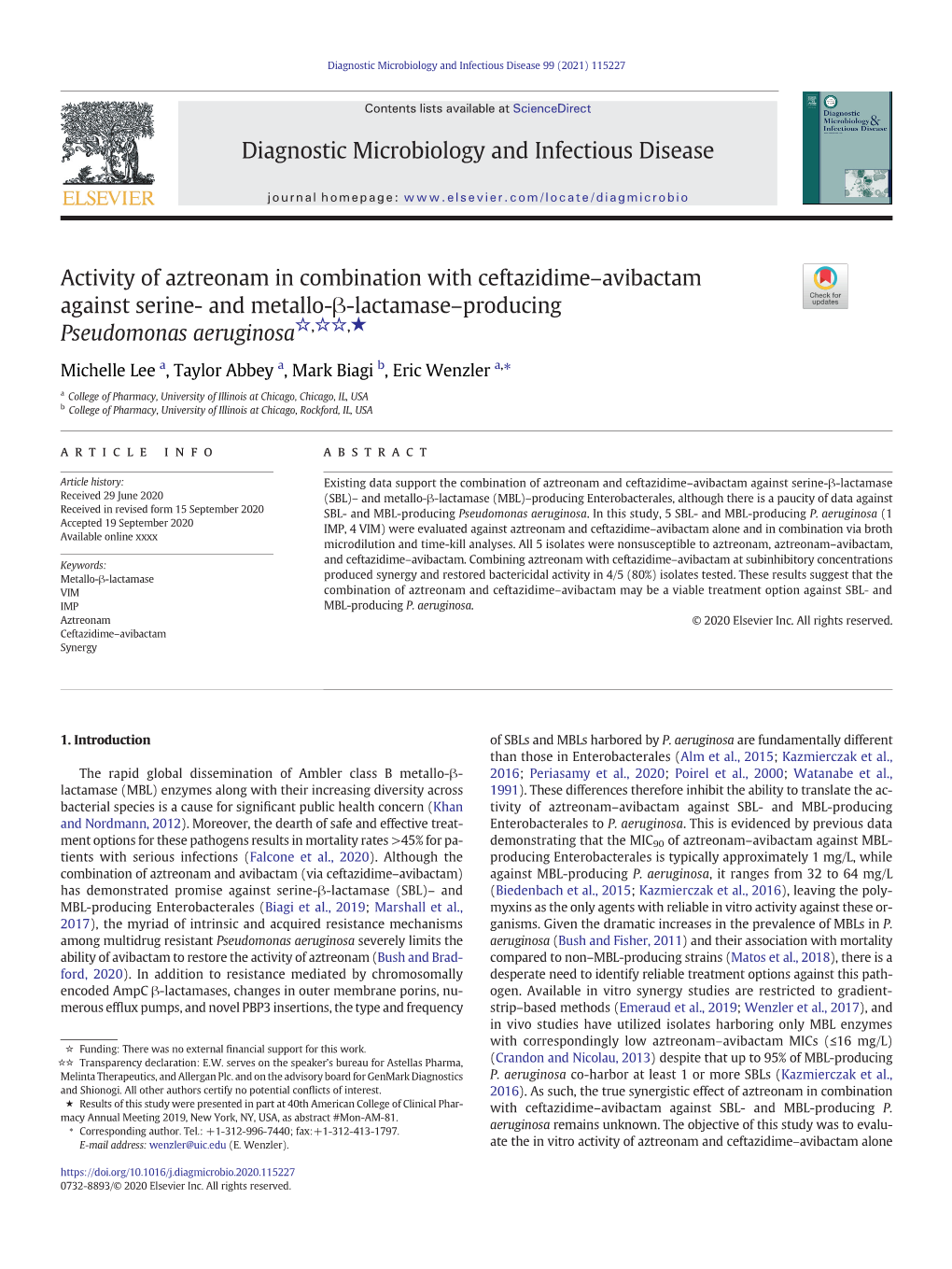 Activity of Aztreonam in Combination with Ceftazidime-Avibactam Against