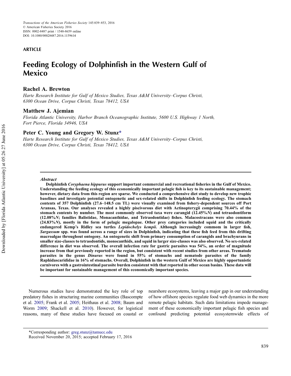 Feeding Ecology of Dolphinfish in the Western Gulf of Mexico