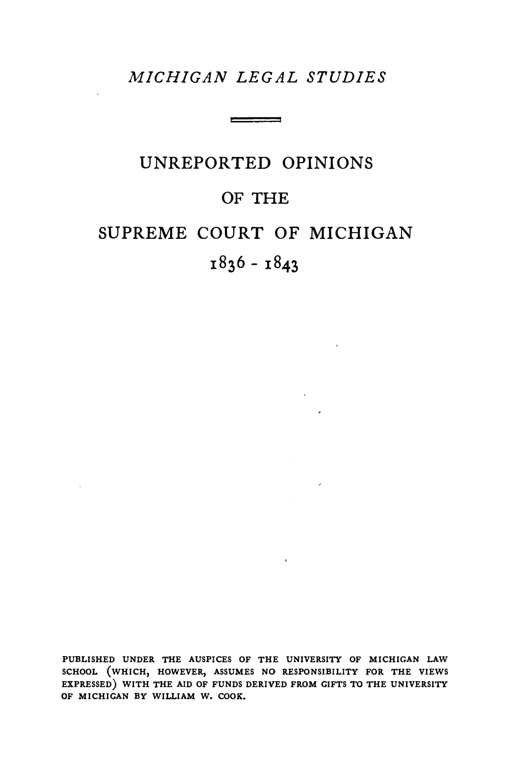 Michigan Legal Studies Unreported Opinions of The