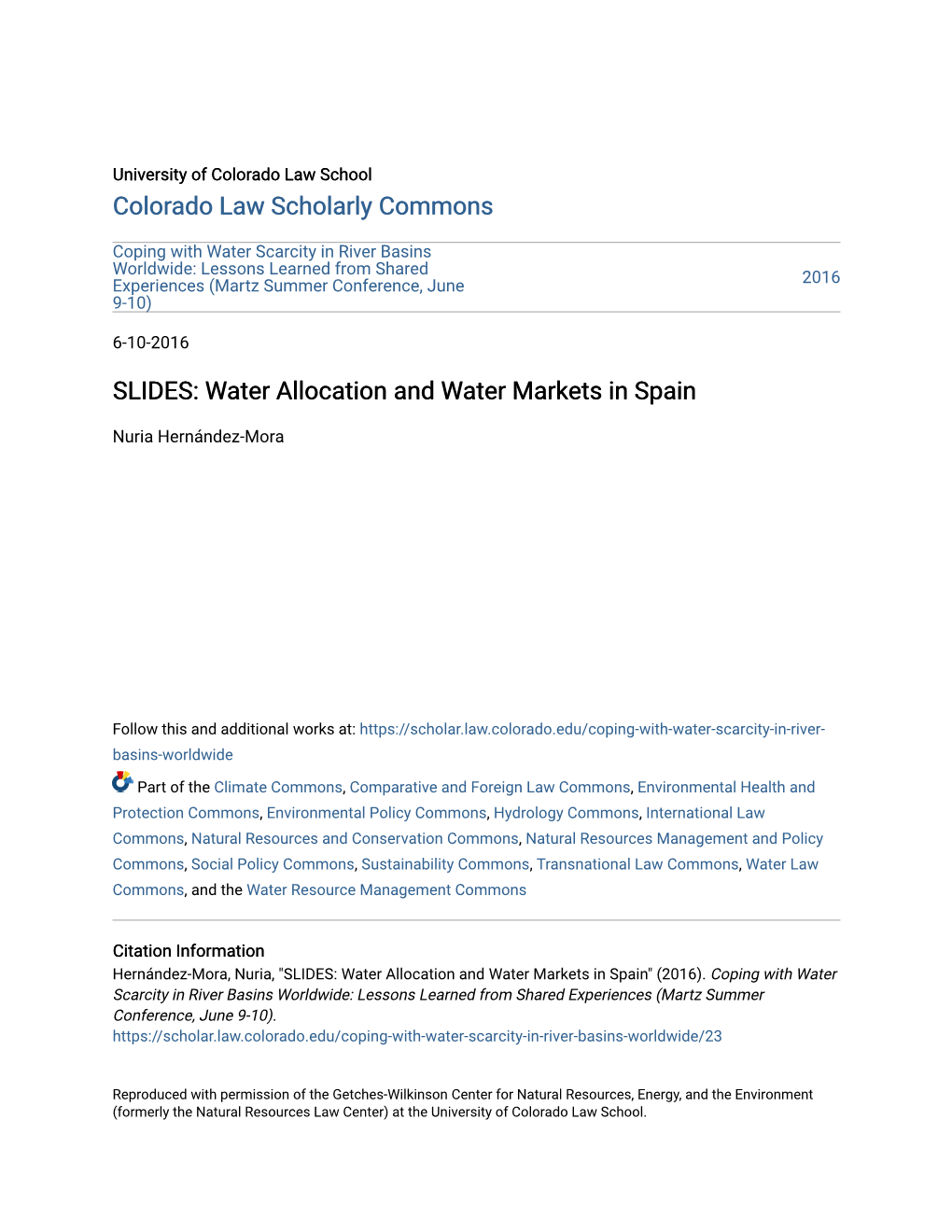 SLIDES: Water Allocation and Water Markets in Spain