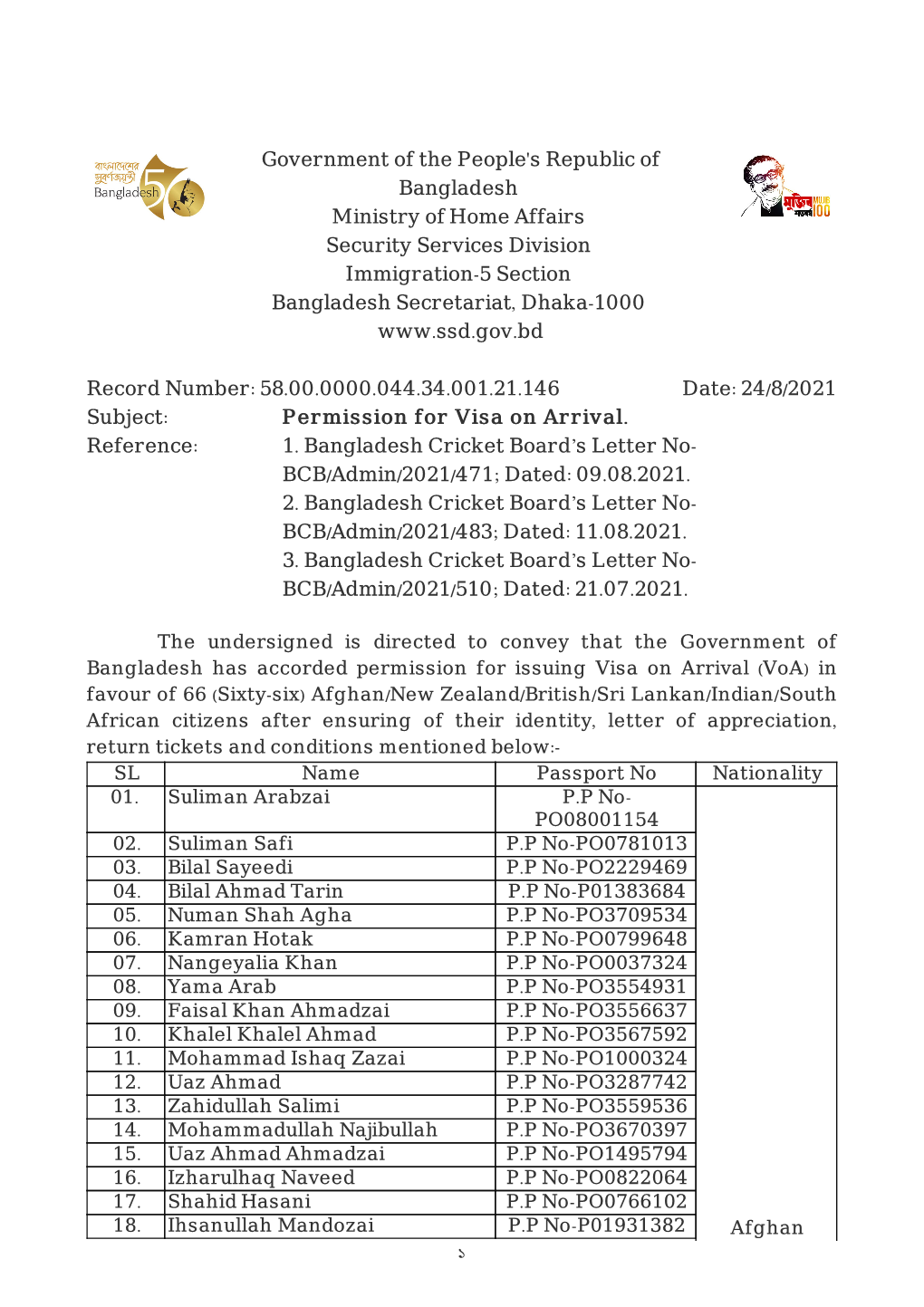 Government of the People's Republic of Bangladesh Ministry of Home