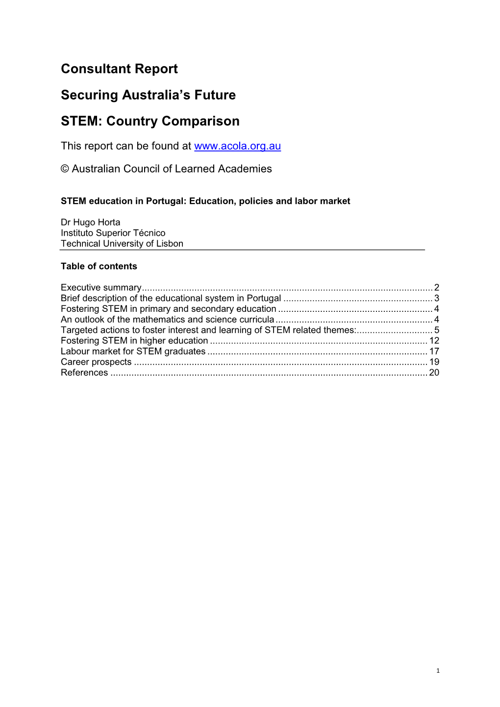 STEM Education in Portugal: Education, Policies and Labor Market