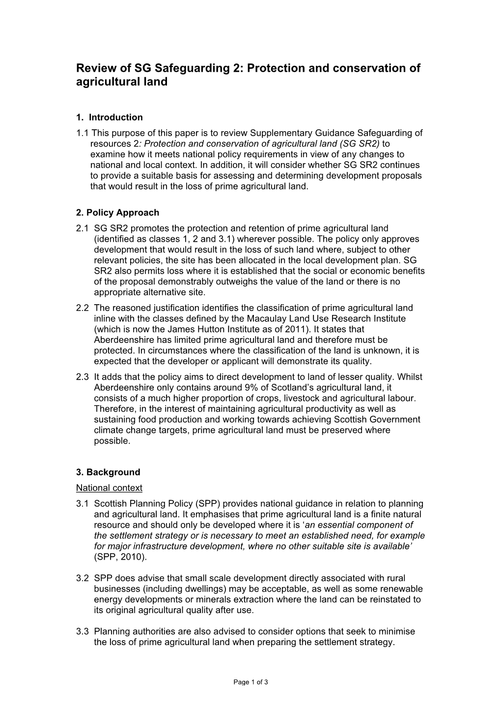 Protection and Conservation of Agricultural Land