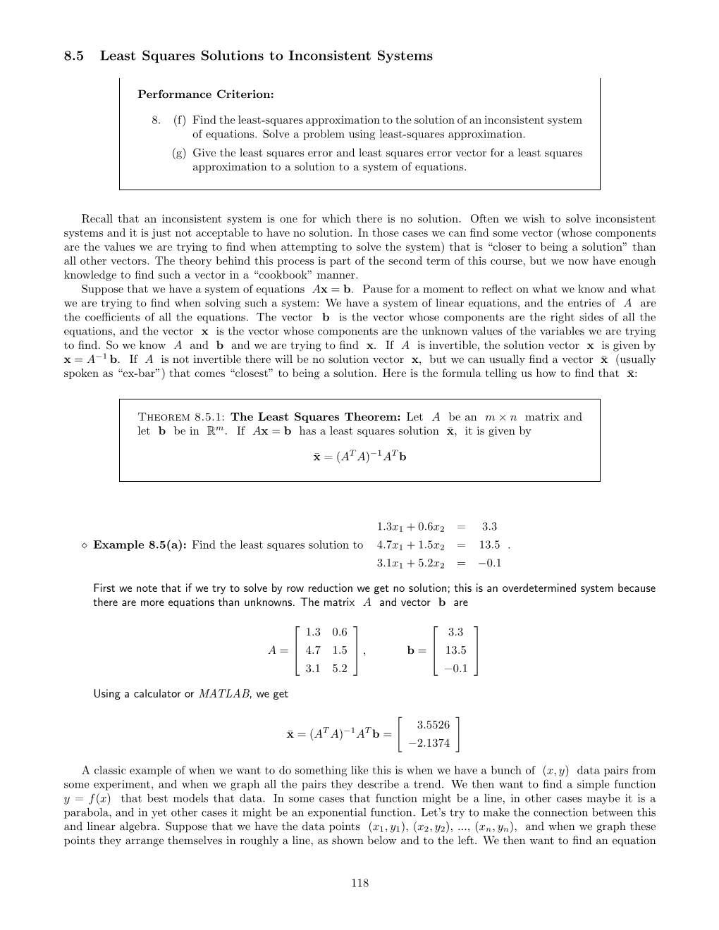 8.5 Least Squares Solutions to Inconsistent Systems