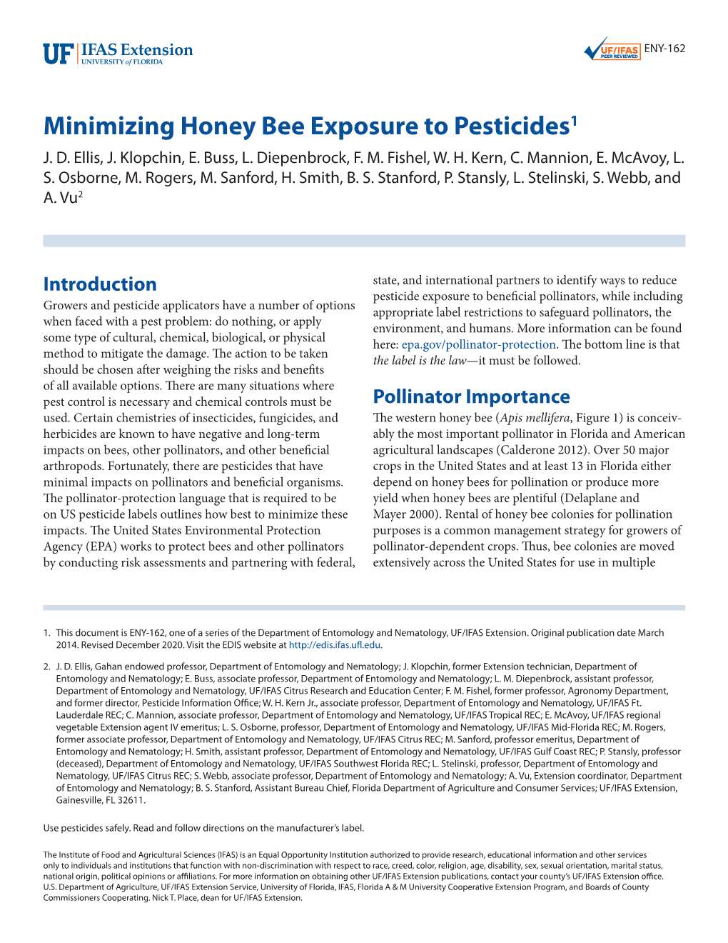 Minimizing Honey Bee Exposure to Pesticides1 J