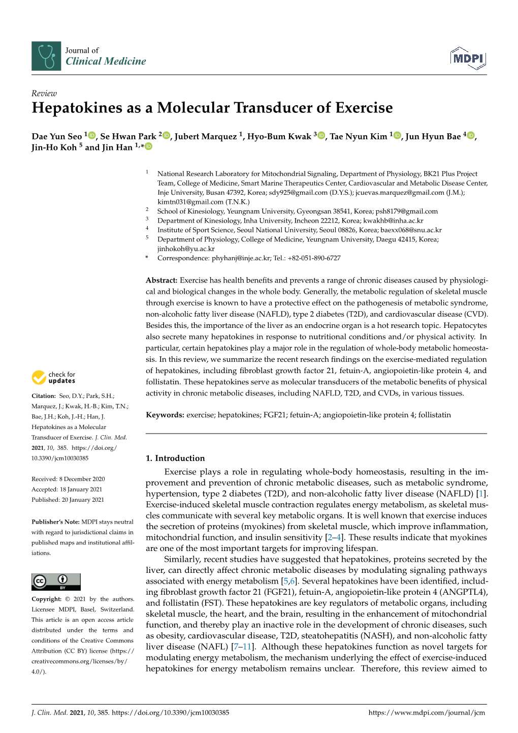 Hepatokines As a Molecular Transducer of Exercise