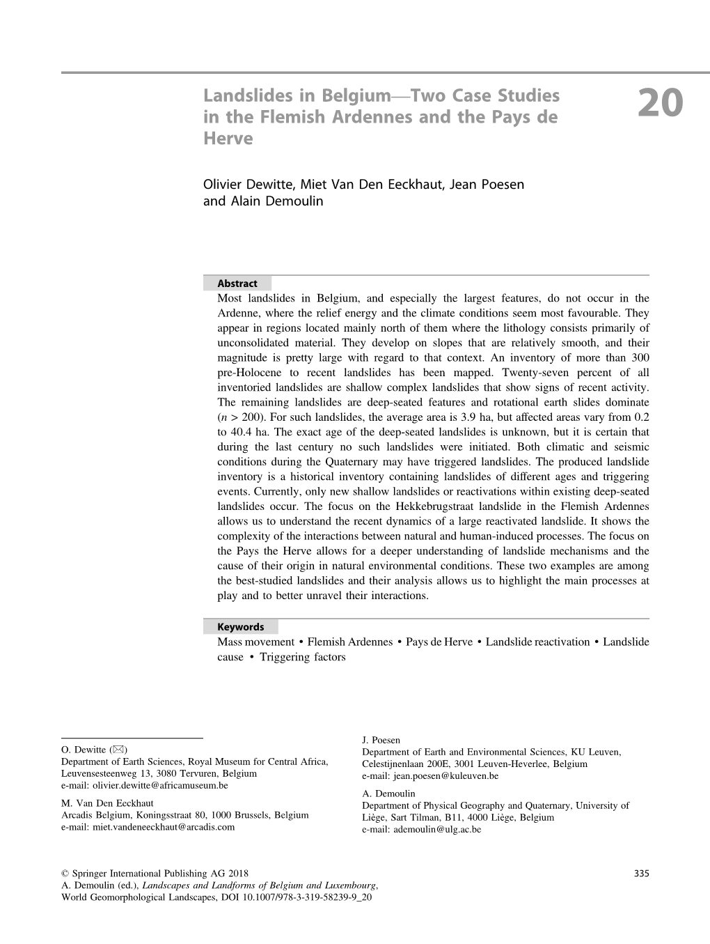 Landslides in Belgium—Two Case Studies in the Flemish Ardennes and the Pays De 20 Herve