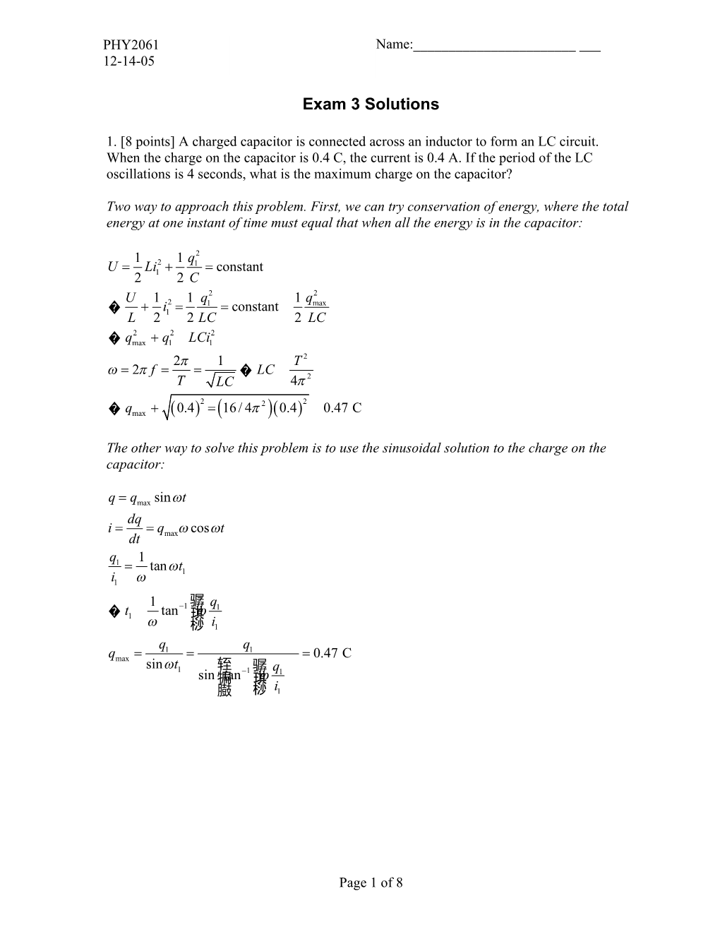 Exam 3 Solutions