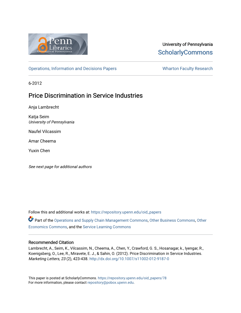 Price Discrimination in Service Industries